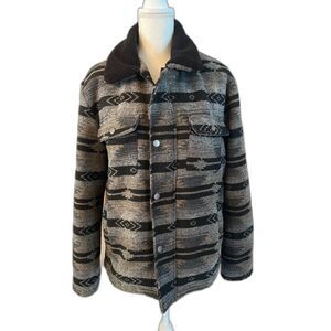 Plantini Mens Ethnic Aztec Fur Lined Jacket Black Size XL Warm Spread Collar